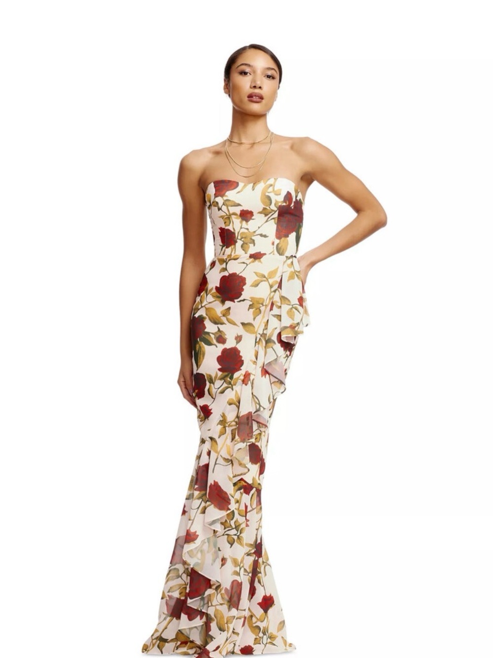 Dress the Population Evening Gown Fall Wedding Guest Dress in Roses Maxi - Picture 3 of 7
